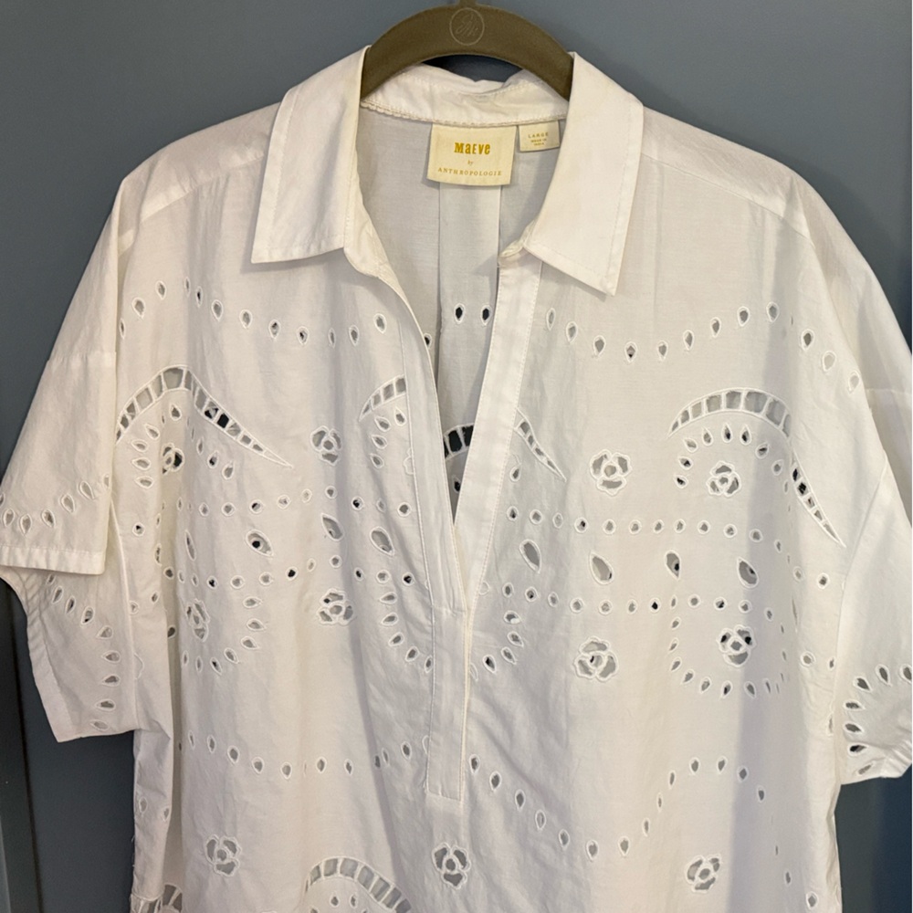 Anthropologie Maeve White Eyelet Short-Sleeve Blouse